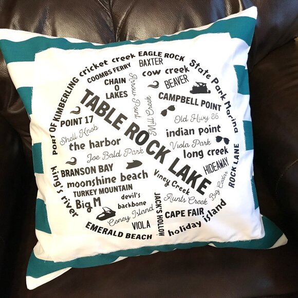 Table Rock Lake Pillow Cover 18x18: Handmade Lake House Cabin Decor, Marinas - Picture 4 of 7